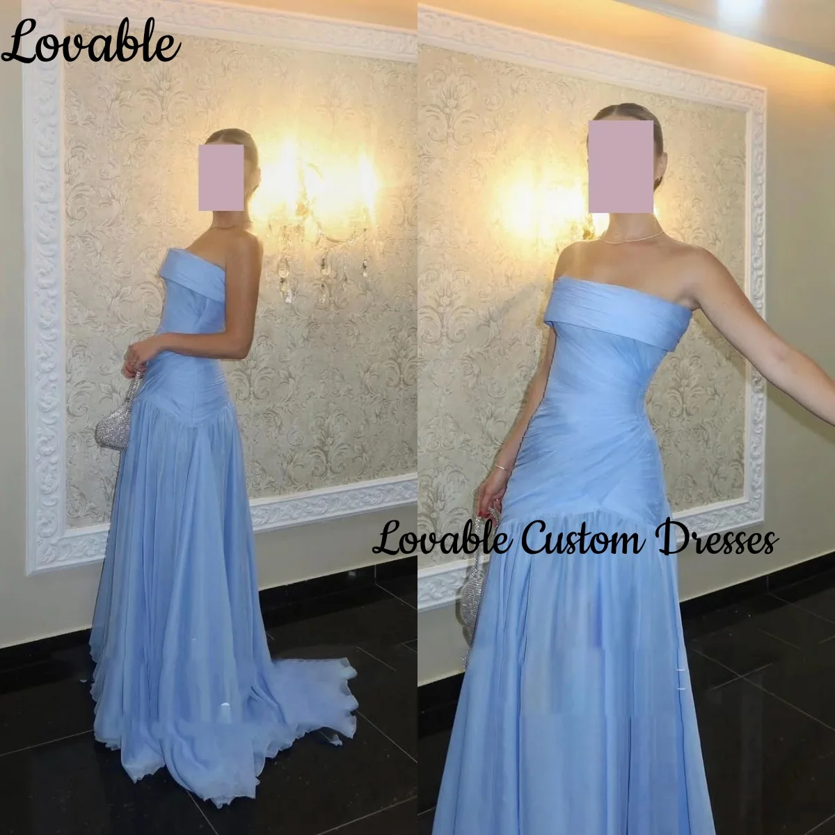 

Ball-Gown A-Line Blue Customize Strapless Luxury Floor-Length Dubai Luxury Evening Dress Sleeveless Zipper Up فستان حفلات الزفاف