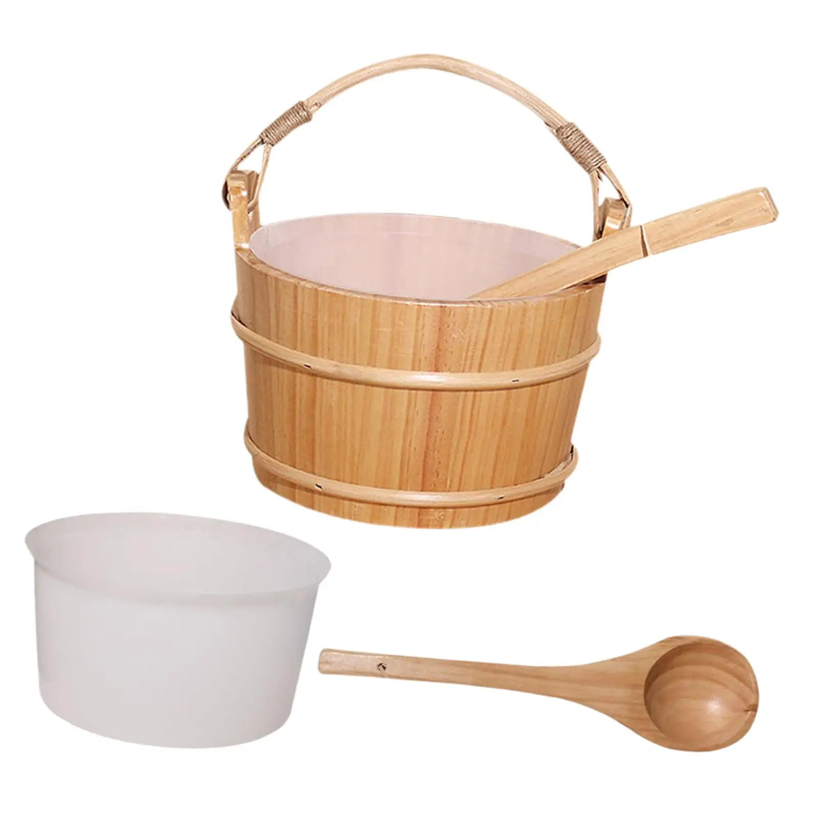 Sauna Bucket and Ladle Set Sauna SPA Accessory Portable Bath Supplies Sturdy Wooden Water Bucket for SPA Saunaroom Bathroom