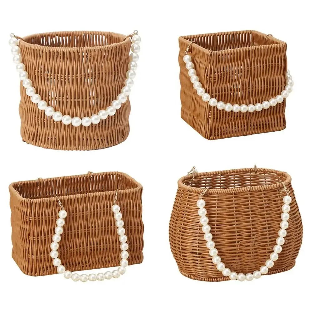 Versatile Imitation Rattan Basket Fashion Artificial Pearl Handle Flower Basket Stylish Appearance Lotions Toiletries