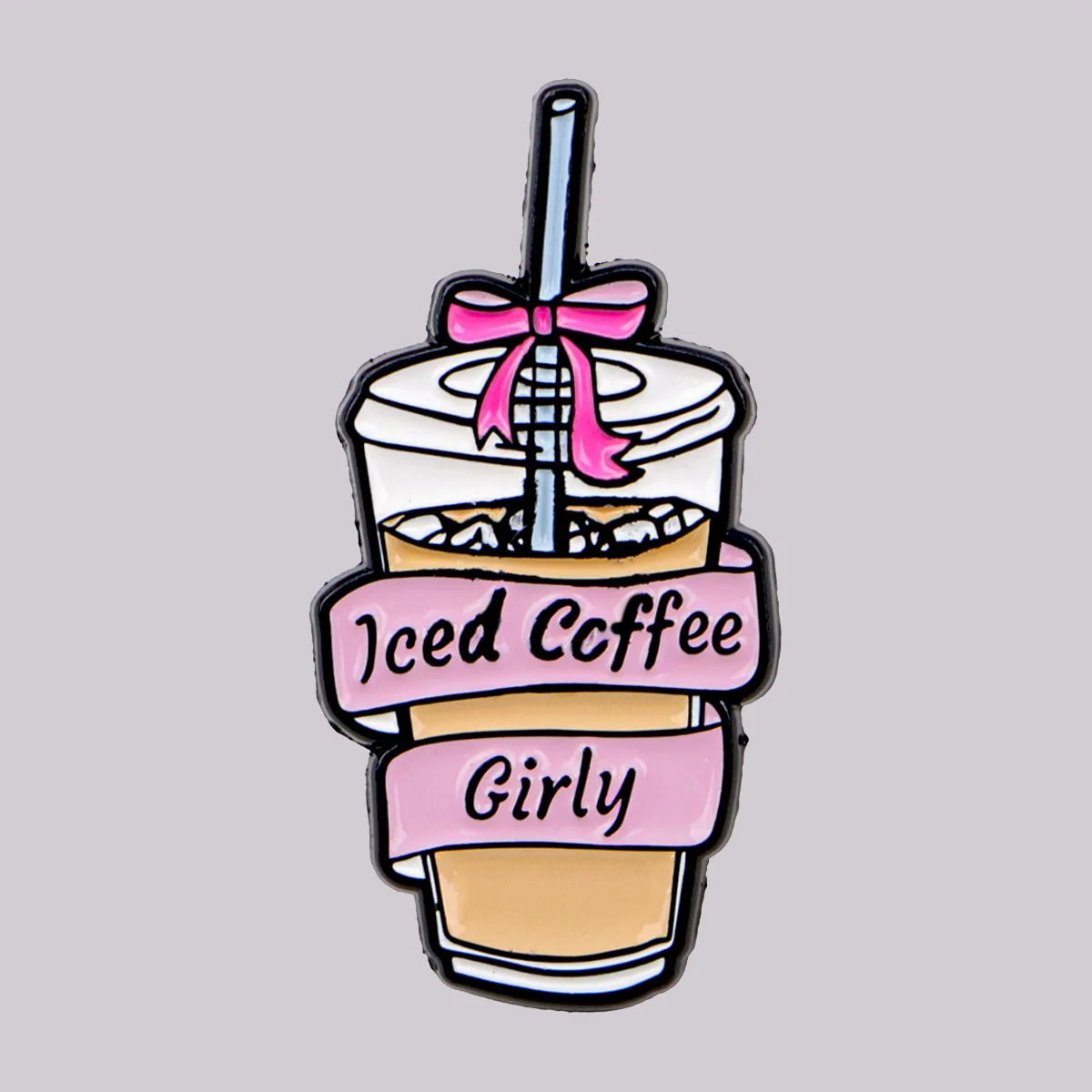 Coffee Enamel Pin Pink Bow Brooch Pines Lapel Pins Badge on Backpack Clothing Accessories Fashion Jewelry Girl Gifts