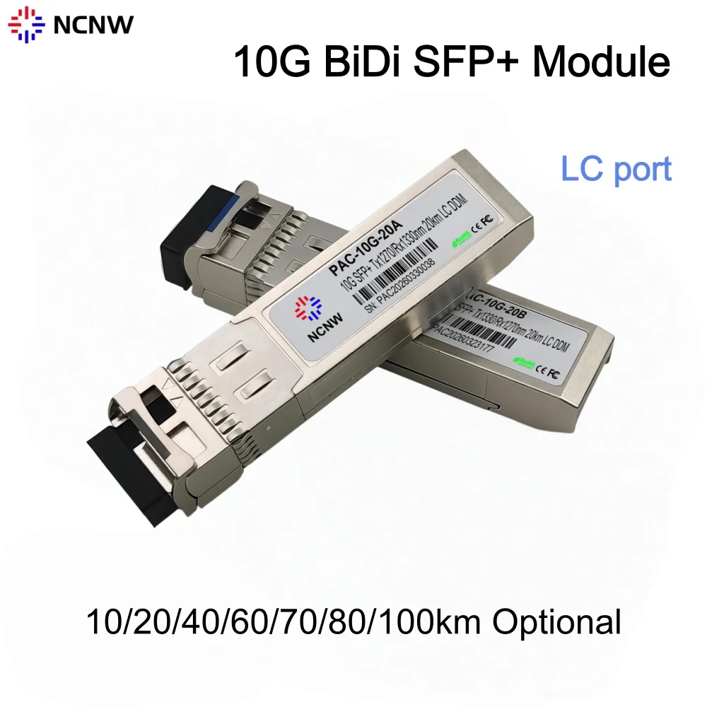 Módulo Transceptor SFP+ BIDI 10G Compatible con Switches Ubiquiti/Mikrotik/Zyxel/AVAGO, 10/20/40/60/70/80/100km SM WDM