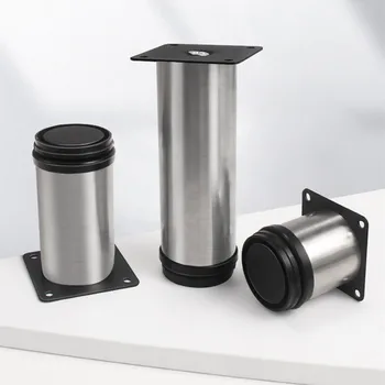 1Pcs 스테인레스 스틸 조정 가능한 캐비닛 발 라운드 튜브 캐비닛 발 소파 발 가구 테이블 발 지원 발