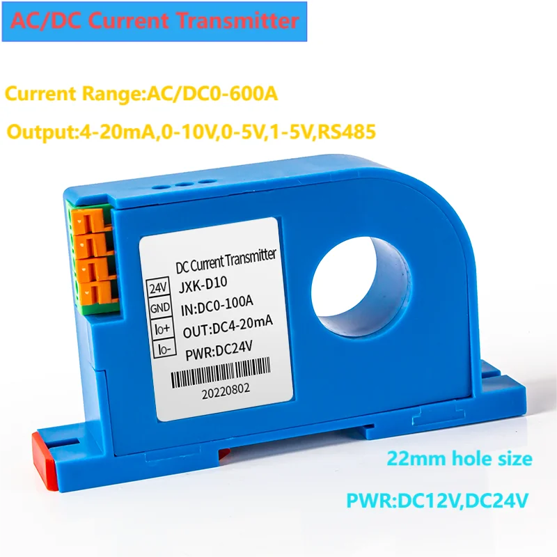 

AC/DC Current Transmitter 22mm 4-20mA 0-10V 0-5V RS485 AC Current Sensor 50A 10A 300A 500A 600A DC Current Transducer