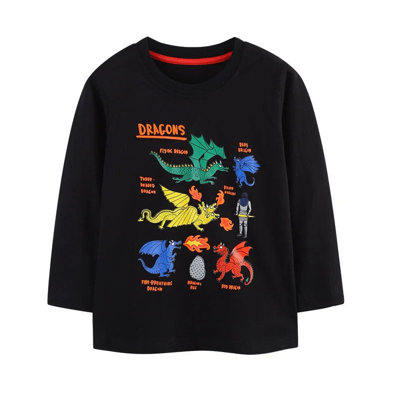 

2-7T Long Sleeve Boys Tshirts For Autumn Spring Dragon Printed Children's Clothes Baby Blouse Cotton Kids Fashion Tops