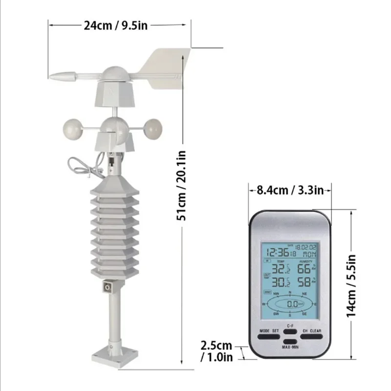 Professional Wireless Weather Station Anemometer Out Wind Speed Direction Sensor Digital Wind Chill Temperature Humidity Meter