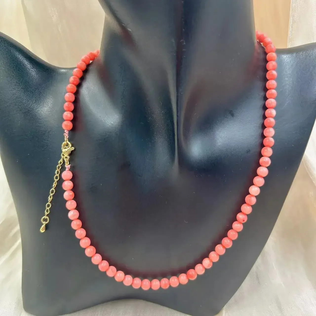 5-6mm Fashion Cute Small Elegant Luxury Round Natural Sea Bamboo Pink Coral Women Jewelry Short Collar Necklace 17inch