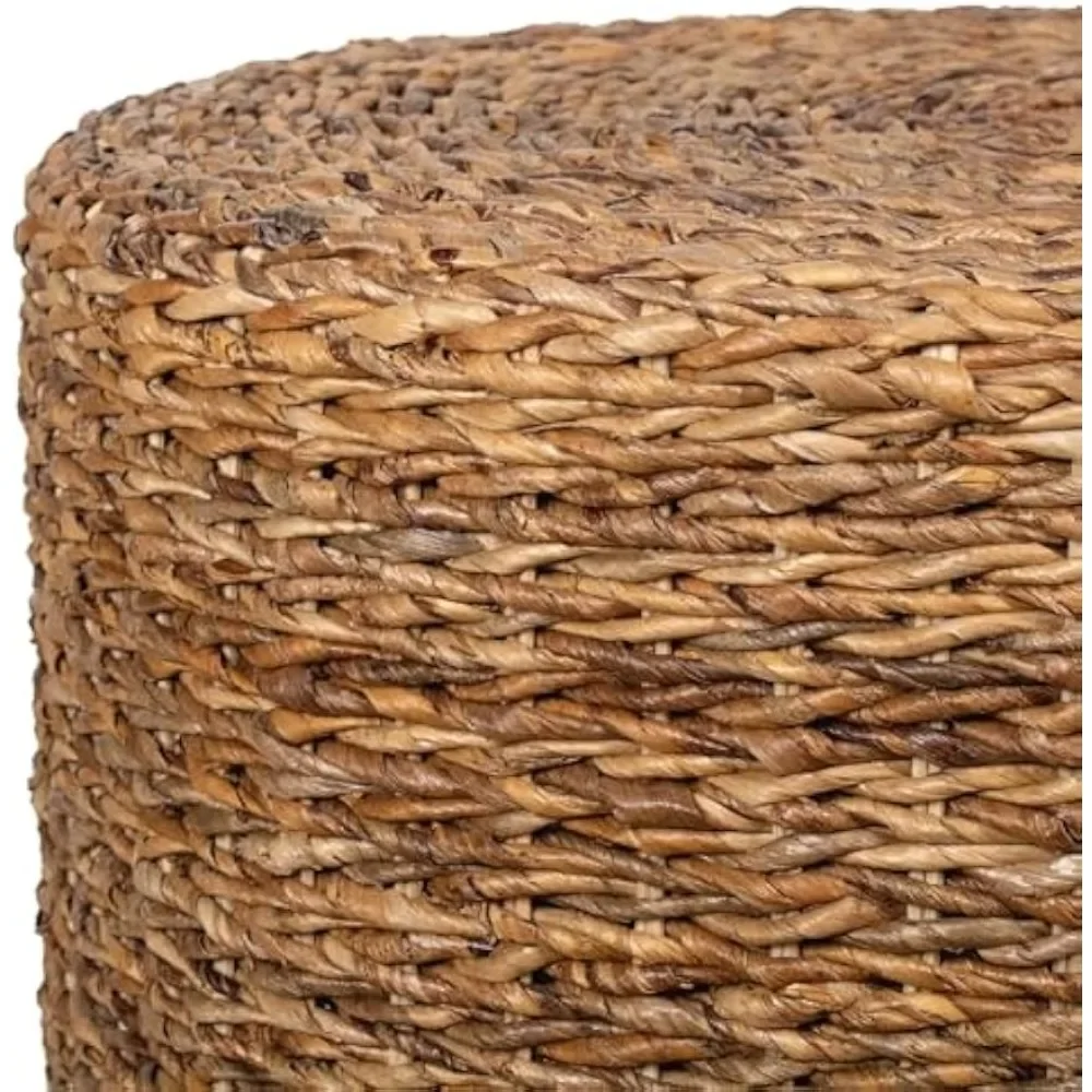 طاولة قهوة من الخيزران المنسوجة الدائرية من Abella، طاولة قهوة بوهو ساحلية بلمسة نهائية طبيعية، 28.5 بوصة، مصنوعة يدويًا