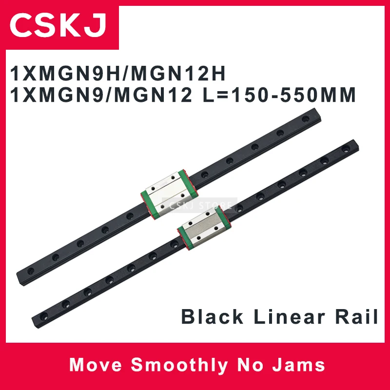 Black Phosphating MGN9 MGN12 150 200 250 300 350 400 450 500 550mm Linear Rail Black + MGN9H MGN12H Block