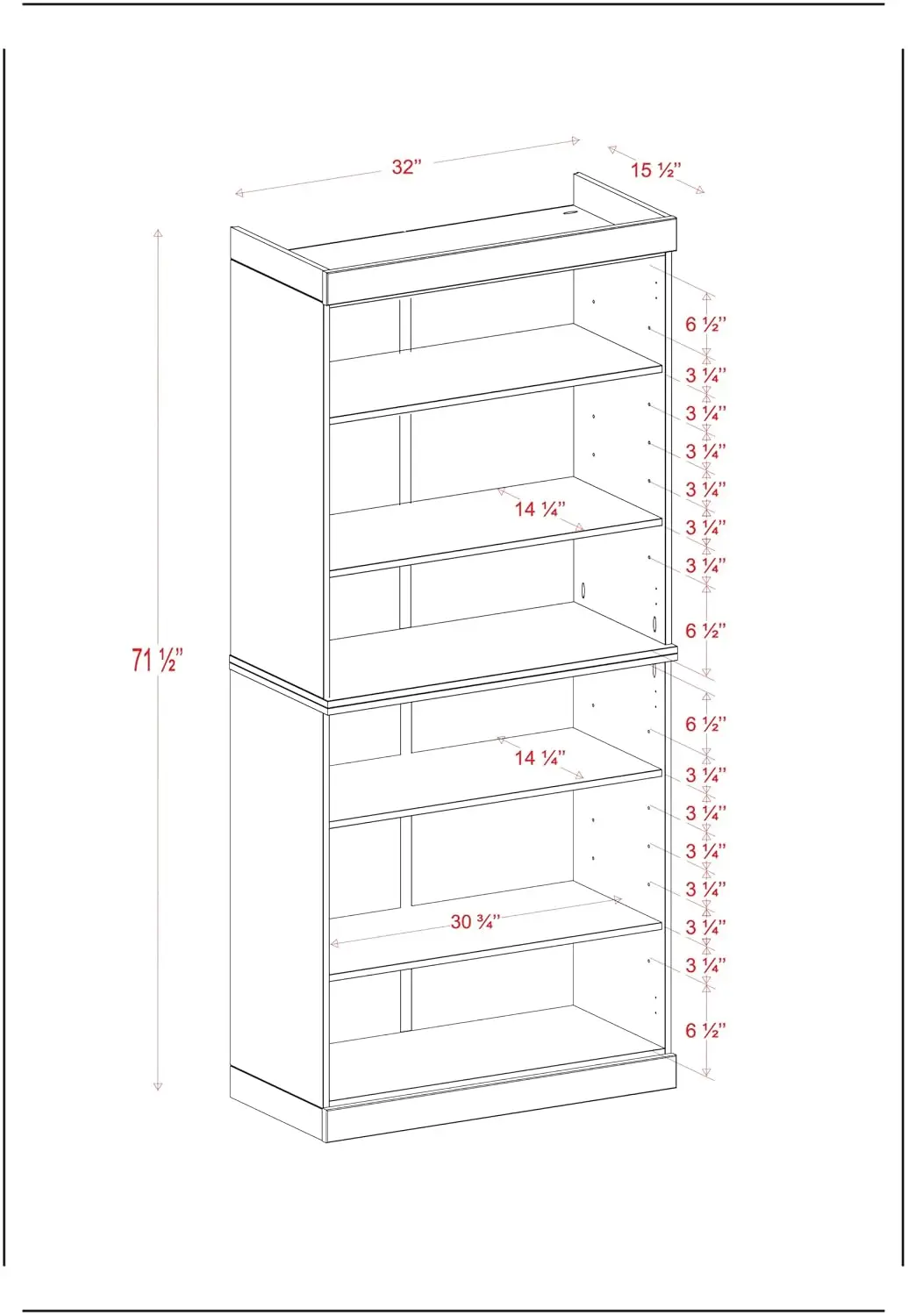 Solid Wood Bookcase Stackable Modular 6 Tier 71.5