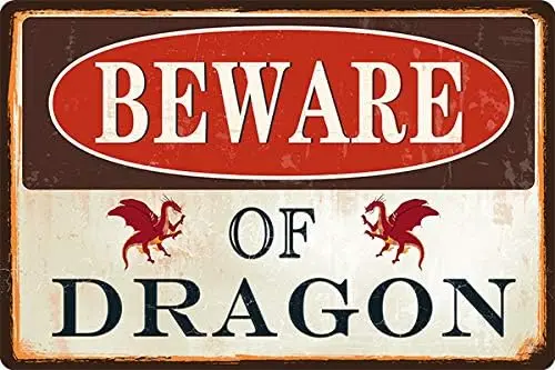 Beware of Dragon Outdoor Vintage Aluminum Retro Metal Plaque Tin Sign 12x8inch sign