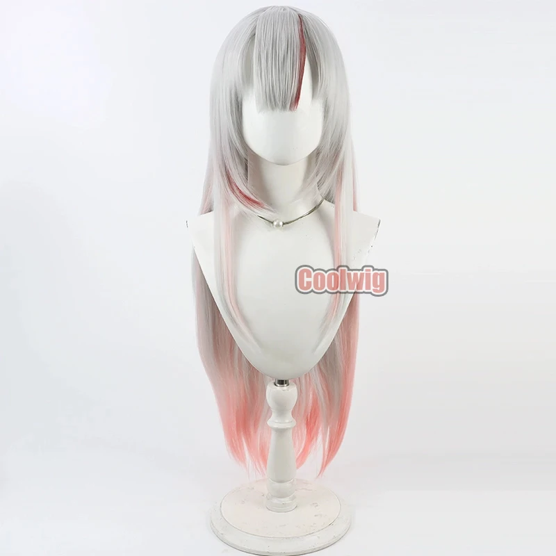 Coolwig Synthetic Hair Nakiri Ayame Cosplay Wigs Virtual YouTuber Nakiri Ayame 90cm Silver White Mixed Pink Wig Heat Resistant