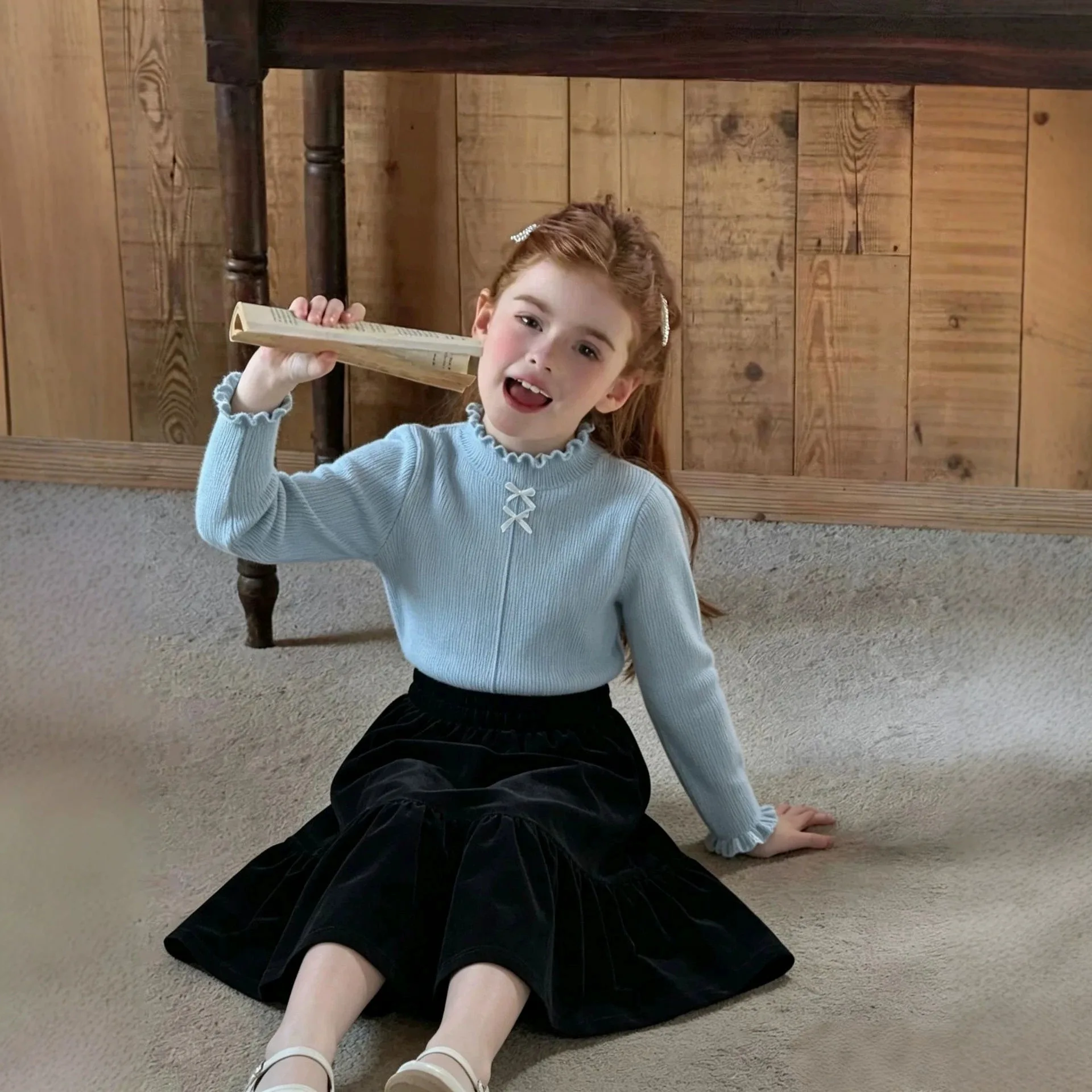 2026 Autumn Winter New Korean Girls' Knitted Sweater Sweet and Versatile Base Layer and Skirt 2 Price Sets