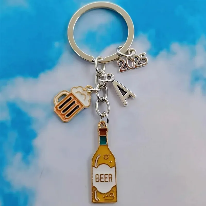 New Fashion A-Z Letter Keychain Mini Enamel Keychain Beer Cup Series Keychain Gift for Women and Men Party Time