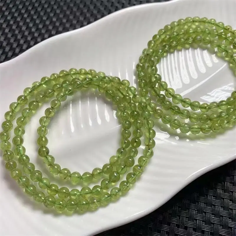 5.2MM Natural Peridot Triple Circle Bracelet Fashion Reiki Gemstone Round Beads Bracelets Jewelry Couple Gift 1PCS