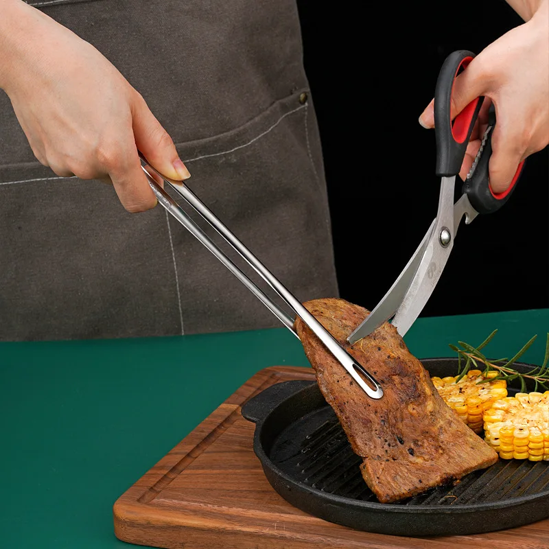 

304 Stainless Steel Food Clip, Extended Barbecue Tongs for Household & Grill Use