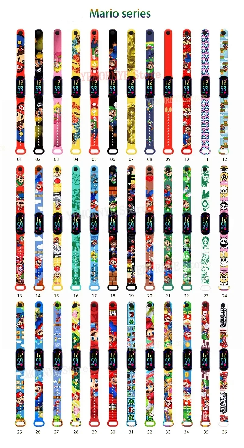 Mario Bros orologi per bambini Action Figures Luigi Princess Peach Yoshi Bowser bambini Sport Wristband impermeabile orologio digitale giocattolo