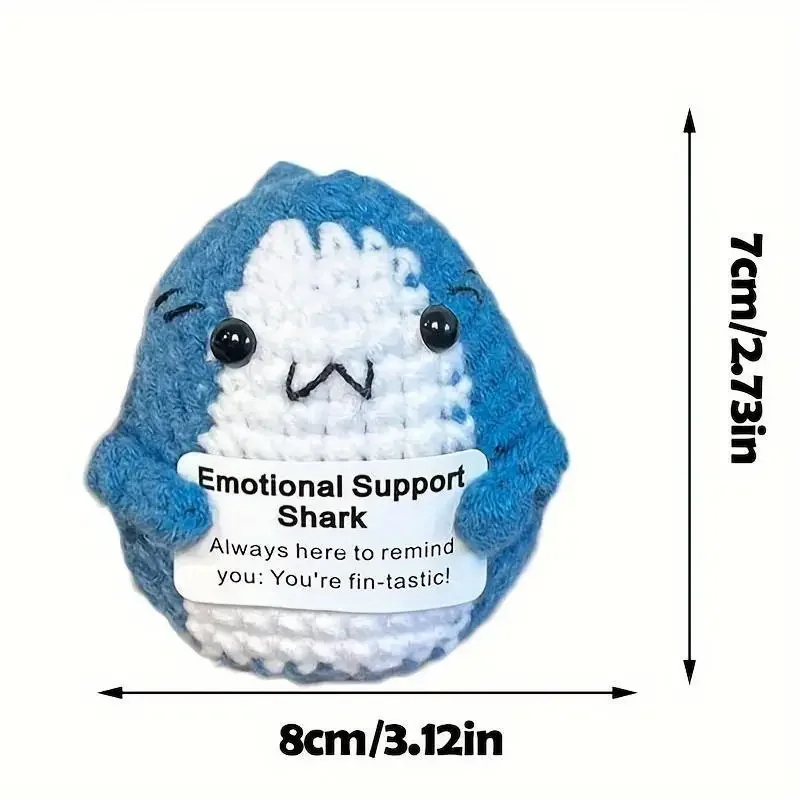 Crochê energia positiva mini bolso abraço artesanal de pelúcia tricô tubarão mão tecido boneca crianças decoração desktop presente natal