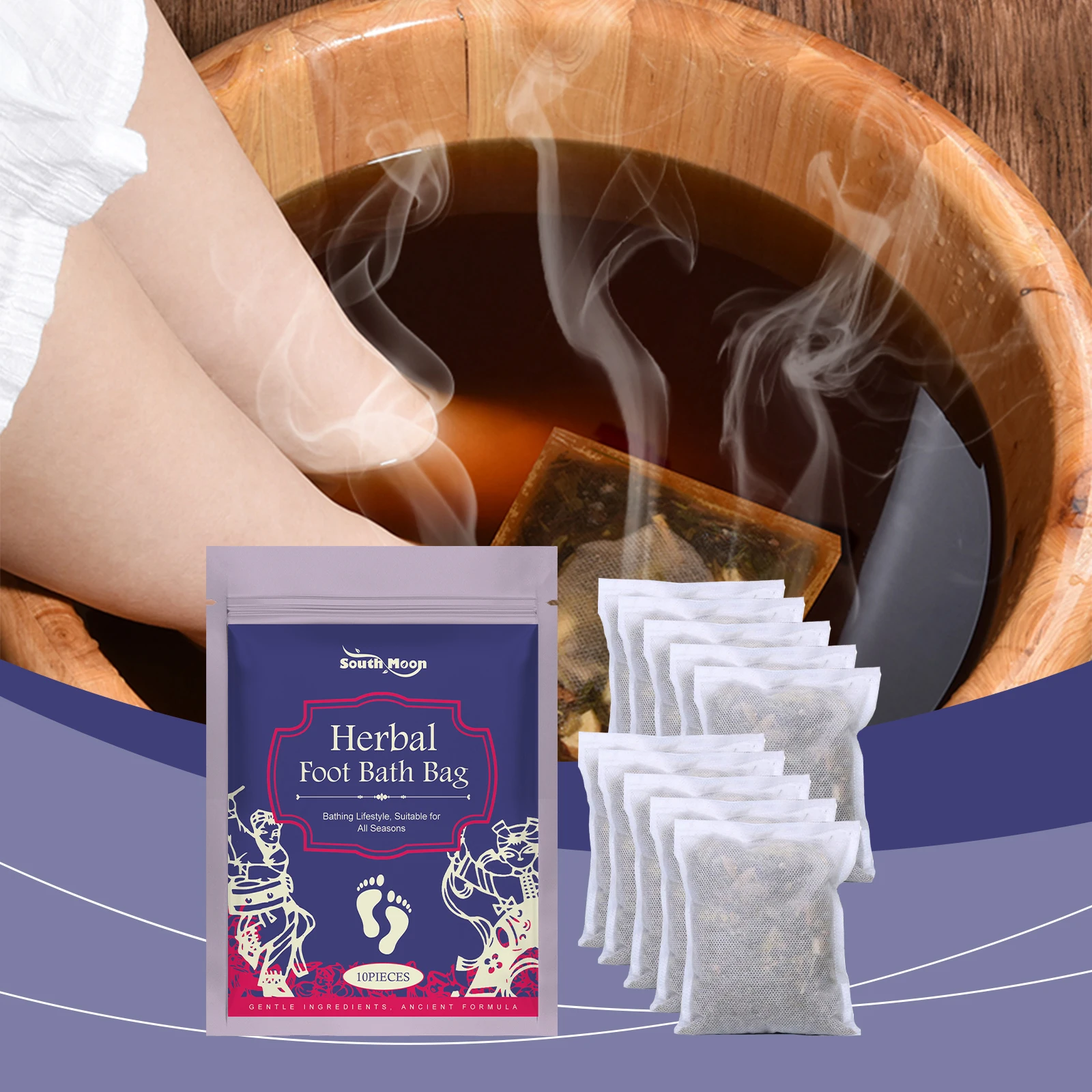 Herbal Foot Soak Bag, Natural Mugwort Extract Gentle Nourishing Moisturizing Foot Care Bath Bag for Daily Foot Spa