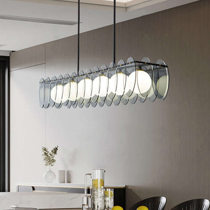 Restaurant pendant light modern minimalist luxury dining table bar counter hotel lobby LED pearl necklace long strip pendant