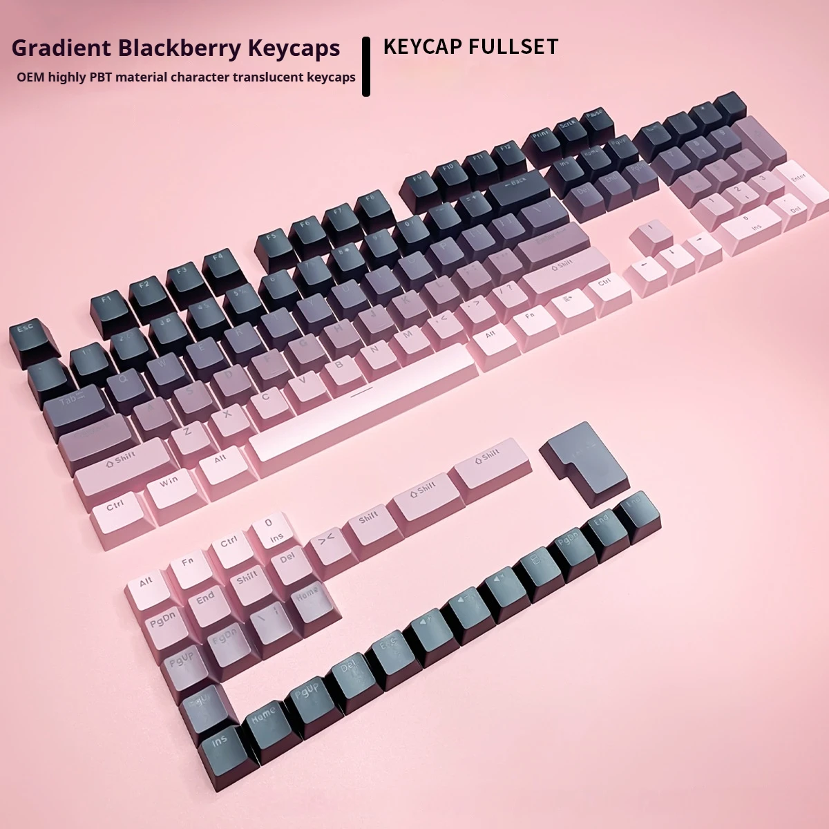 Translucent PBT Keycaps OEM Highly Character Translucent Black To Pink Gradient Keycaps Mechanical Keyboard Universal