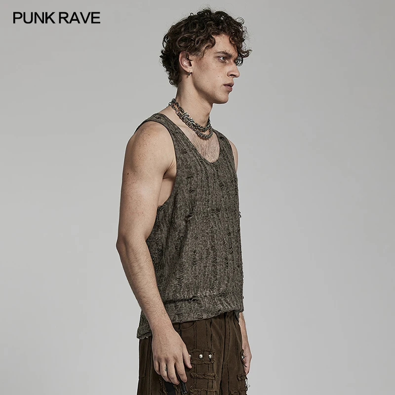 PUNK RAVE Men's Punk Style Doomsday Mottled Leopard Decadent Vest Handsome Cool Summer Loose Tees 2 Colors Streetwear