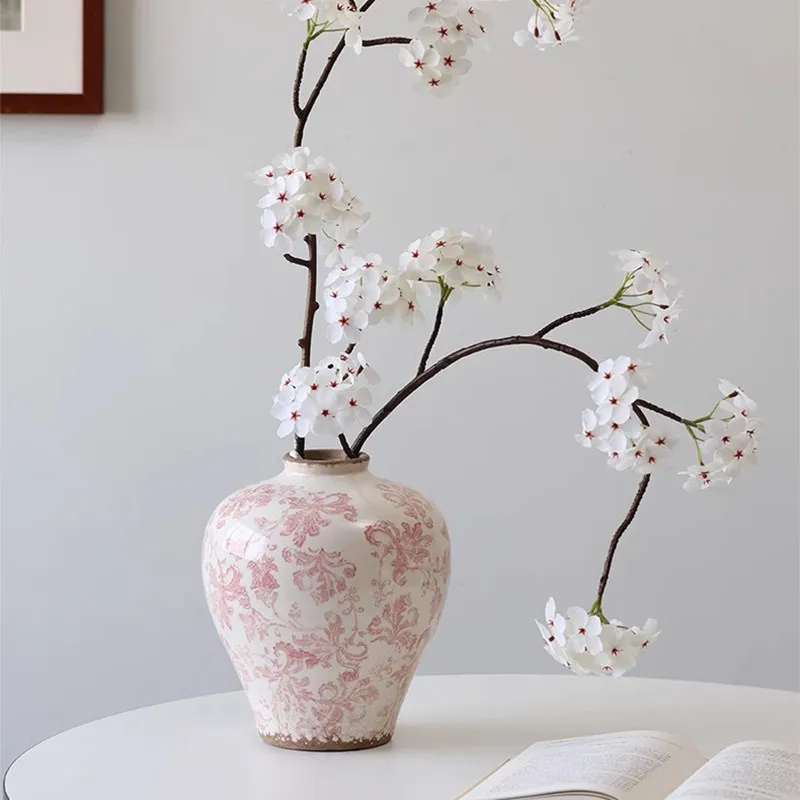 living room light luxury blue and white porcelain with dried flowers decorative flower utensils Chinese entrance ornament