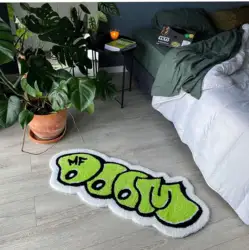 Green Cartoon Letter Handmade Custom Rug Digital Printing Process Simple Housewarming Gift Handmade Non-slip Decoration Carpet