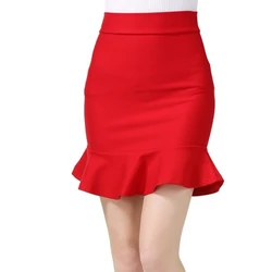 High Elastic Nylon Cotton Women New High Waist Package Hip Slim Fishtail Pencil Skirt Plus Size S-5XL