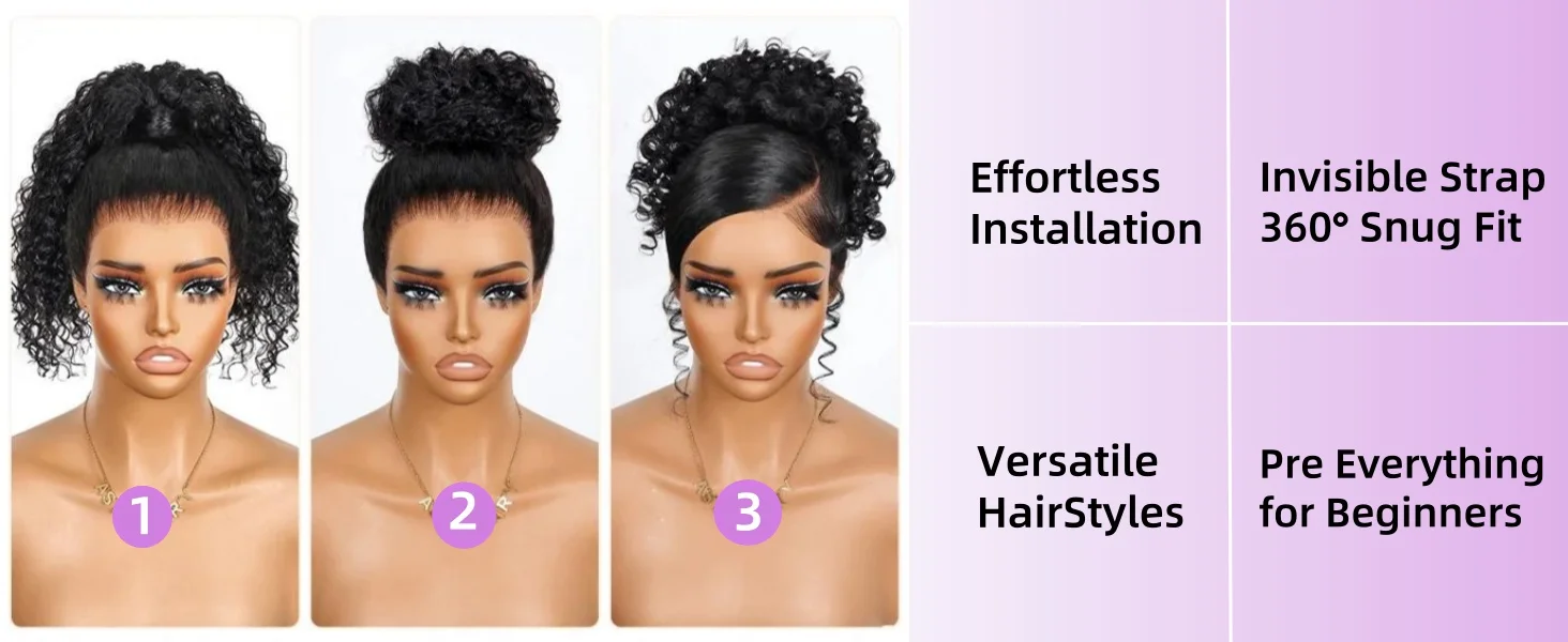 Smilegirl 230% Density Invisible Strap Deep Curly Wave 360 Full HD Glueless Wig 32 Inch Front Human Hair Wig Frontal Wig Wear and Go Daily Party Use