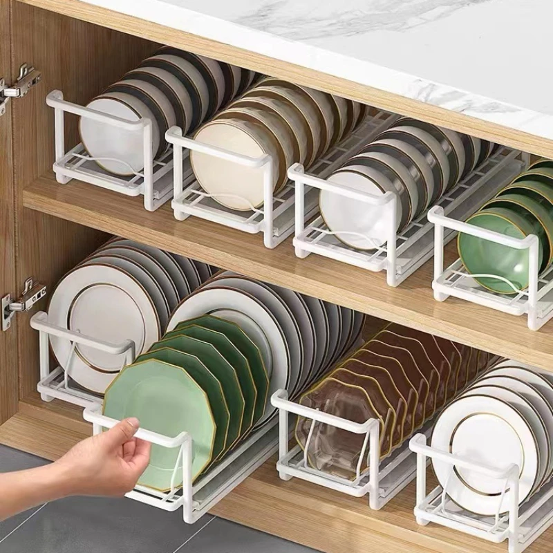 Kitchen Pull-out Bowl Dish Storage Rack Sink Cabinet Organizer Built-in Bowls Dishes Tableware Holder Partition Storage