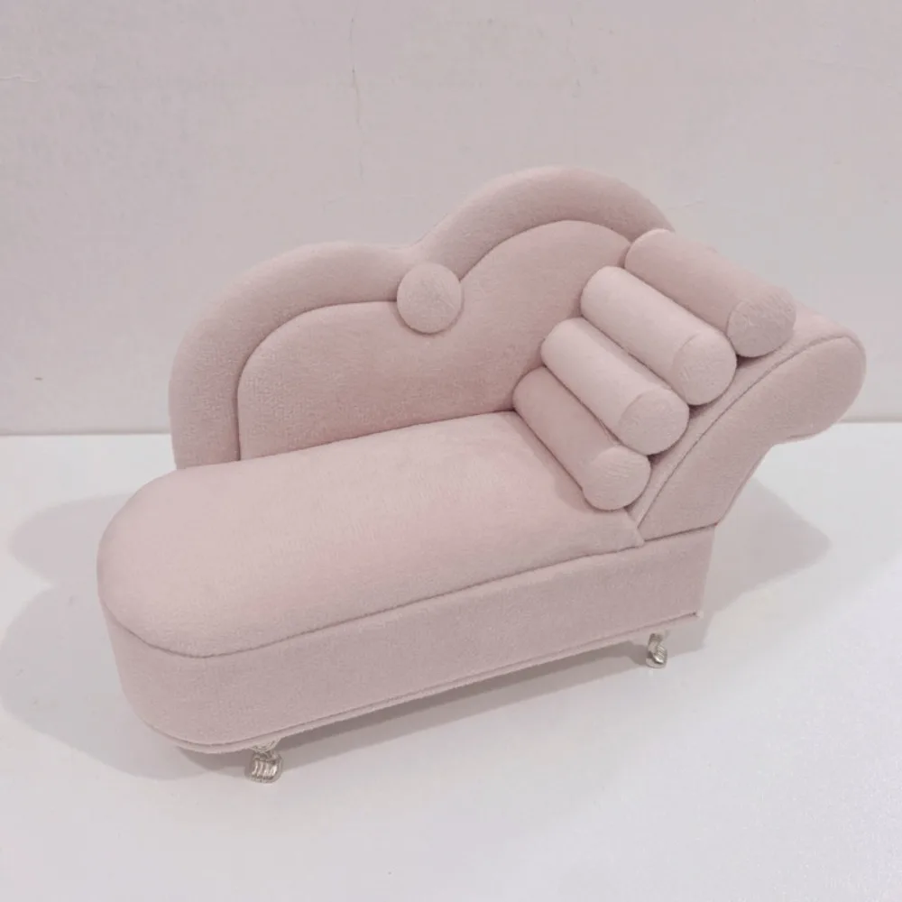 صندوق مجوهرات على شكل أريكة مخملية هولندية، سوار أنيق، أقراط أريكة صغيرة، حامل عرض مع مرآة، أثاث منزلي وردي #2