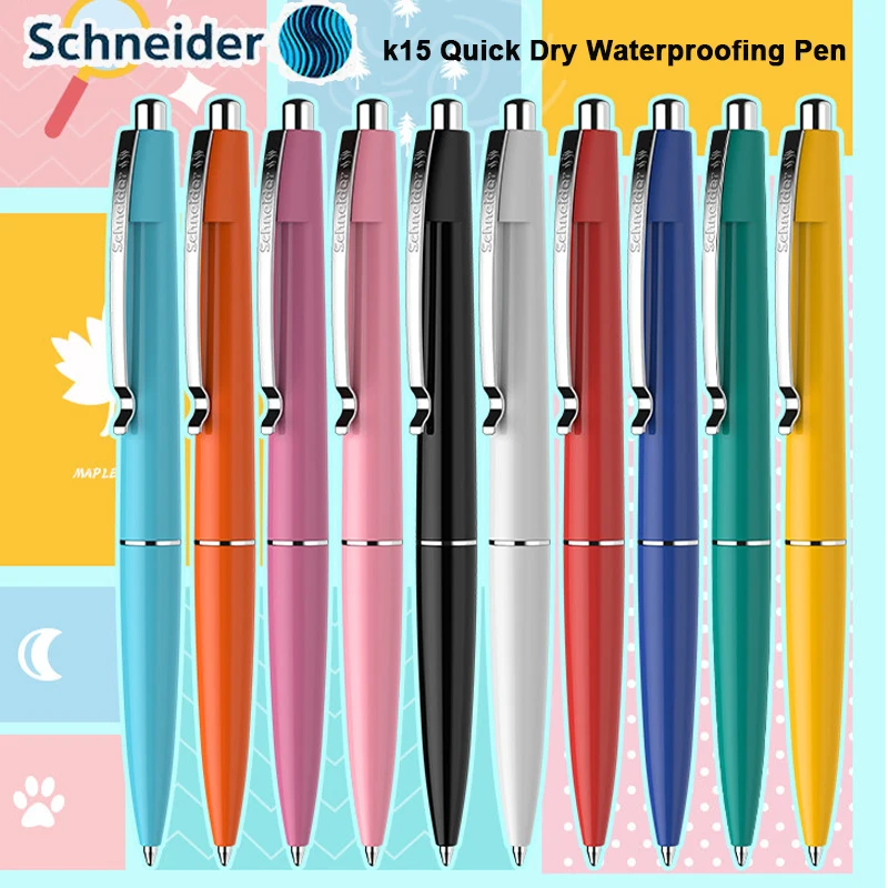 German Schneider K15 Ballpoint Pen 0.5mm Colorful Barrel Smooth Waterproof Long-Lasting Metal Clip Refillable Writing Instrument
