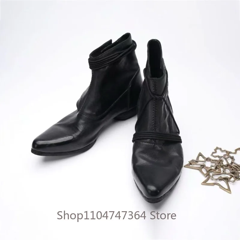 Designer Luxury Black Casual Chelsea Boots Men's Shoes Pointed Toe Lace Up Height Increase Thick Sole Leather Boots Male