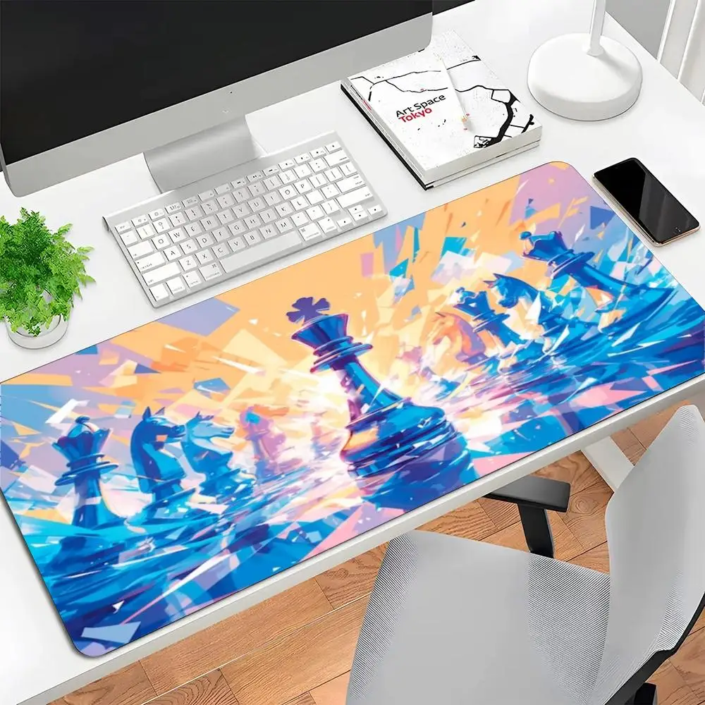 Blue Orange Splash Abstract Chess Set Playmat Compatible With Large Size Laptop Bedroom Gaming Desktop Mat