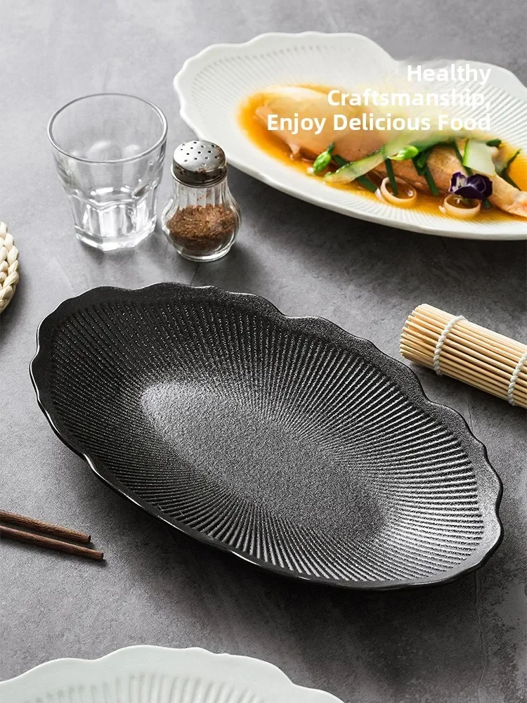 White Ceramic Fish Plate Oval Shape Steam Fish Dish for Home And Hotel Large Size Commercial Use Creative Design 12 Inches
