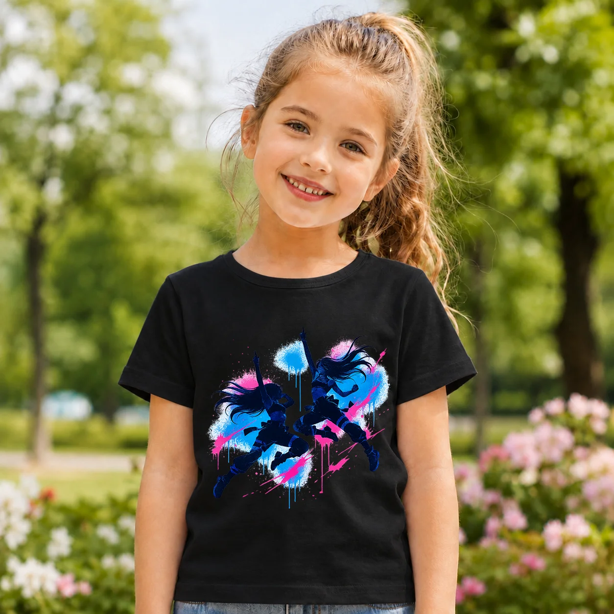 Pink Blue Splash Paint Girl Superhero Graphic Kids T Shirt Soft Cotton Short Sleeve Tee For Little Girls Fashion Daily Outfit Ch