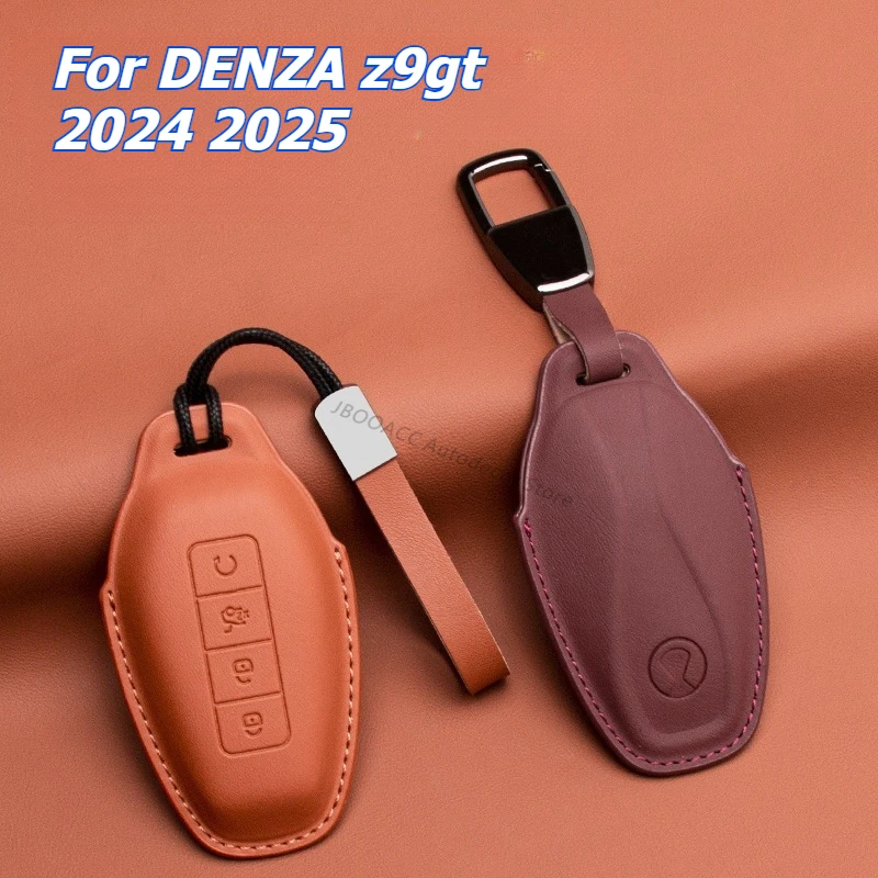 

For DENZA Z9GT 2024 2025 Car Leather Keycase Bag Car Keychain Cover Remote Control Protective Nappa Key Chain Shell Case Decor