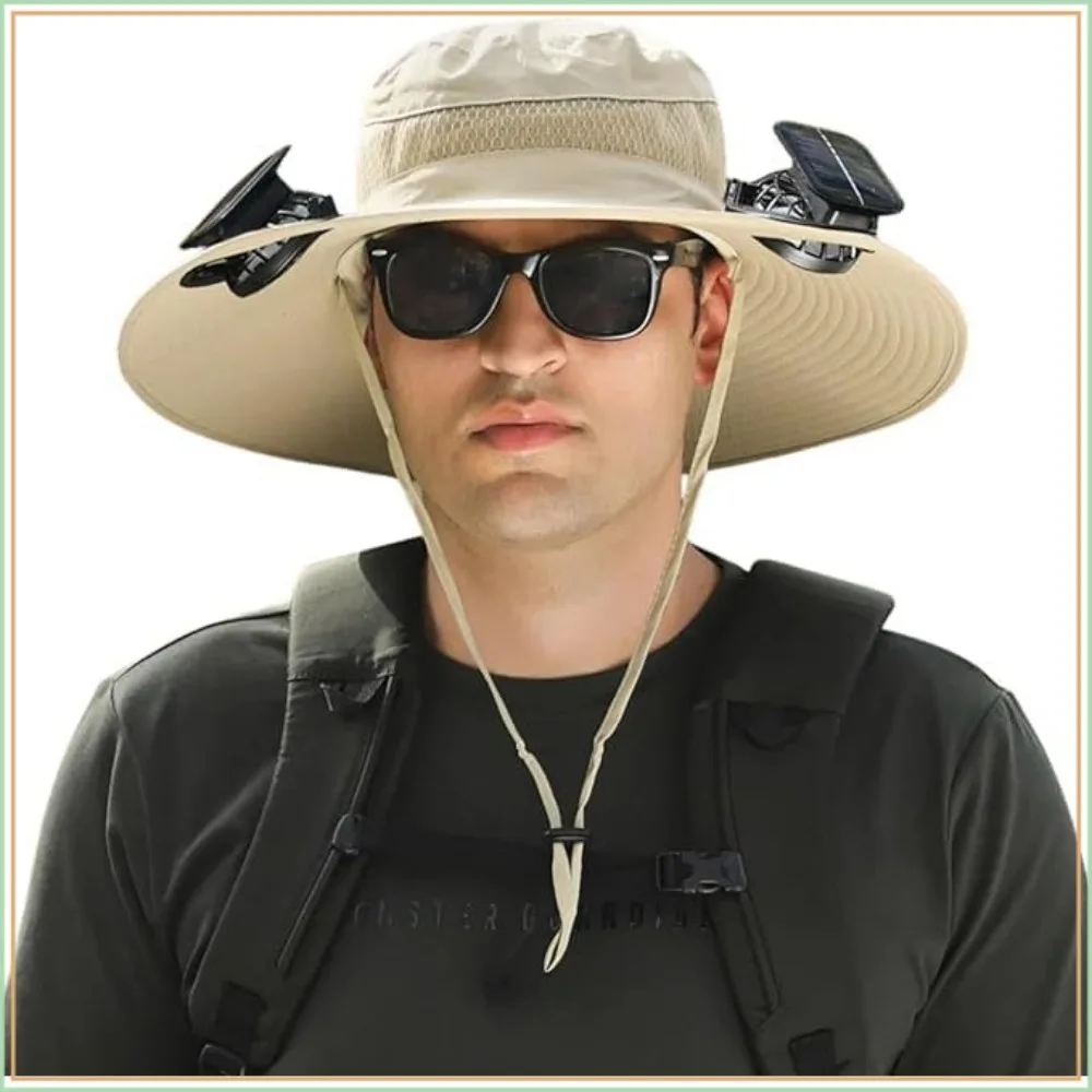 

Outdoor Wide Brim Sun Hat With 2 Solar Fan, UPF 50+ Bucket Fishing & Beach Hat For Men Women