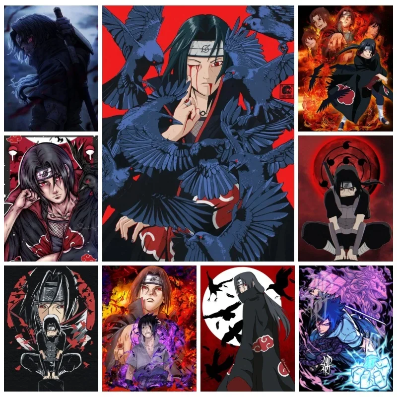 Naruto Itachi Uchiha Anime 5D Full Round Drill Diamond Painting Kit Crow Sharingan Mosaic Embroidery Art Home Wall Decor DIY Cra