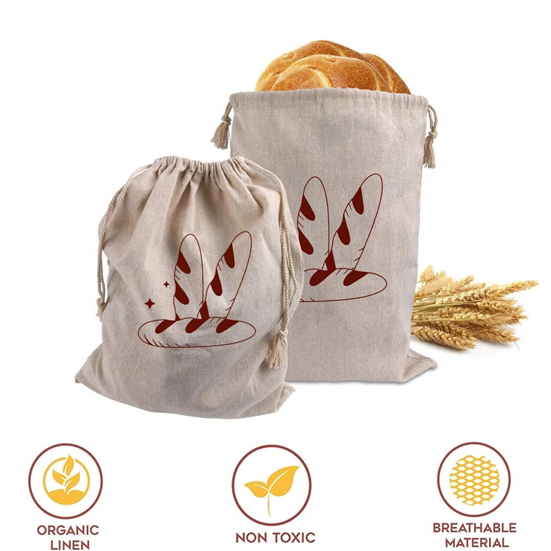 25Pcs-Pack Drawstring Linen Bread Storage Bags Homemade Bread Containers Food Grade 17.5 x 11.5 inch Reusable Baking Accessories