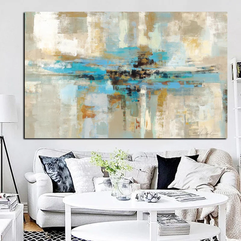 Modern Blue Abstract Oil painting on Canvas Posters and Prints Scandinavian Wall Art Picture for Living Room Cuadro Decoracion