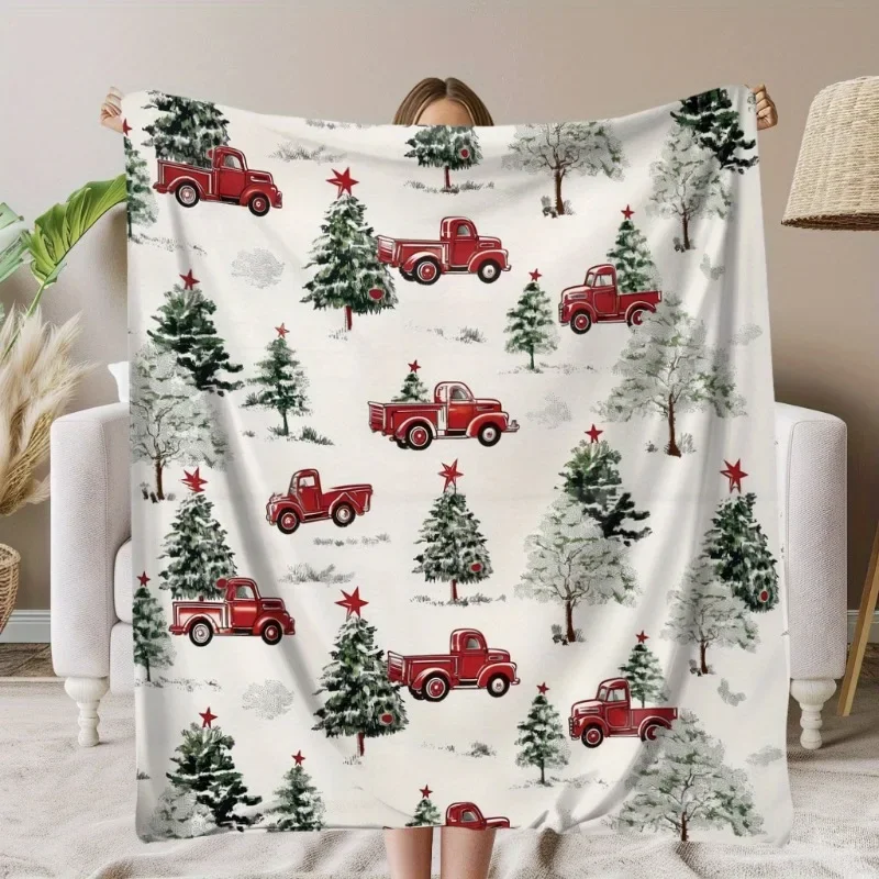 Red Cars Trees Print Holiday Decorations Blanket Soft And Warm Commemorative Blanket for Unforgettable Moments