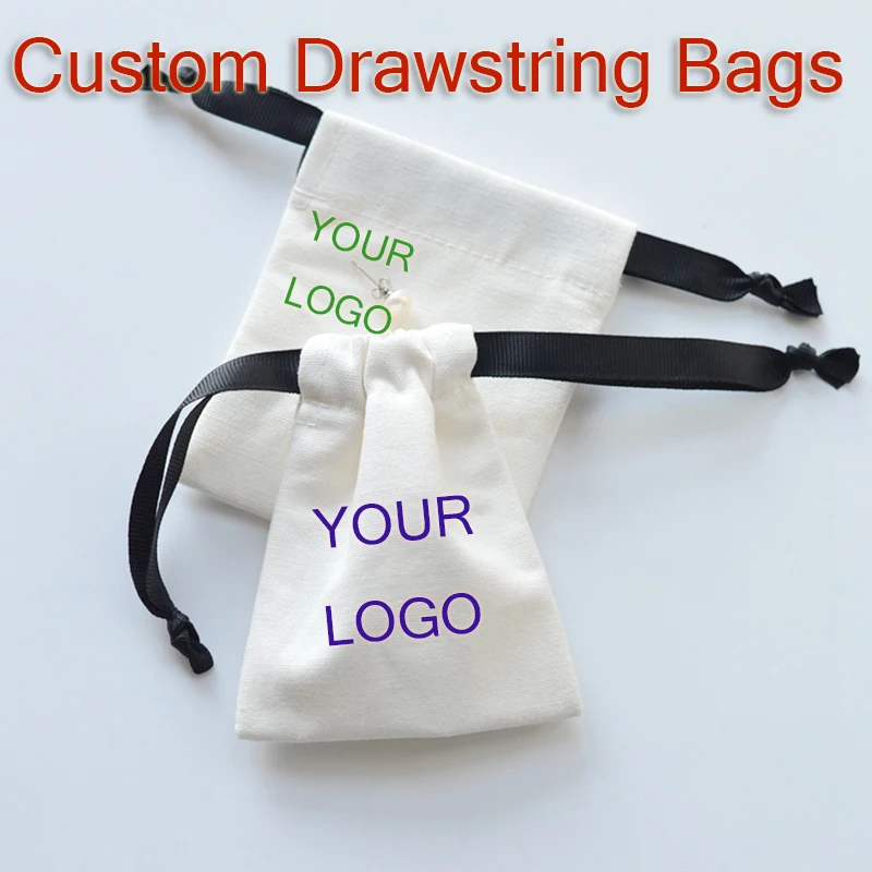 DIY LOGO Mini Pouch Custom Name Cloth Drawstring Bag String Canvas School Change Jewelry Gift Small Cloth Storage Bag