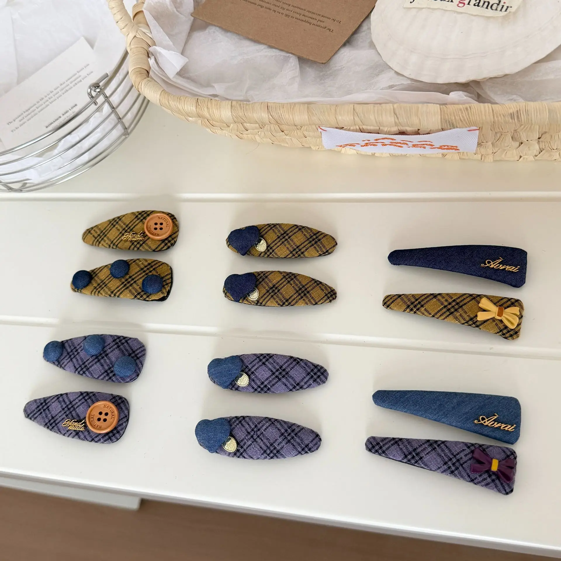 Premium Fabric Teardrop BB Clip with Puppy Plaid Pattern for Kids Hair Side Clamp Non Slip Comfortable Baby Hair Accessory