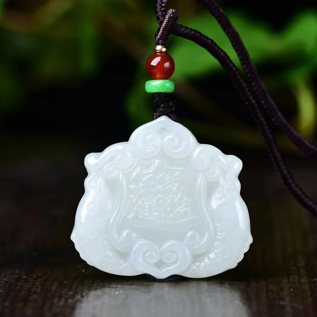 Exquisite Hetian Jade Rich and Abundant Pisces Pendant Jewelry 1309#