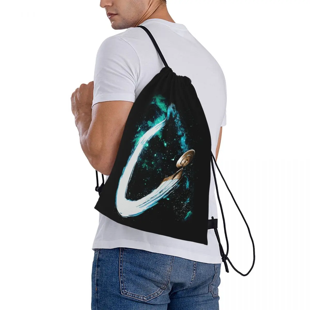 Knapsack Trek And The Stars Discovery Nebula Ship Trail Top sin mangas-1 Humor novedad bolsas con cordón bolsa de gimnasio mochila