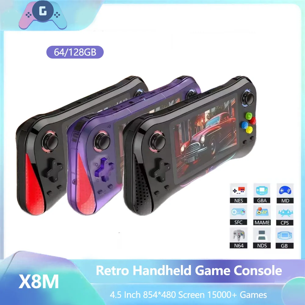 

Portable Classic X8M 4.5 Inch IPS Screen Retro Video Handheld Game Console Linux System Game Player Supports Multiple Emulators