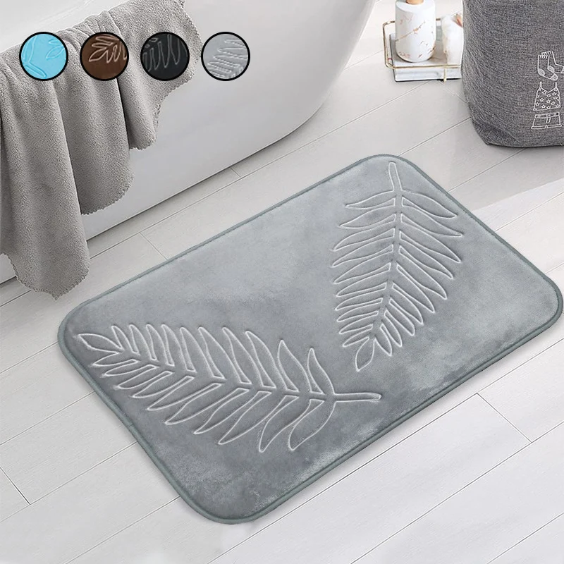 1PC Flannel Leaf Embossed Floor Mat Soft Comfortable And Minimalist Leaf Element Bathroom Bedroom Mat