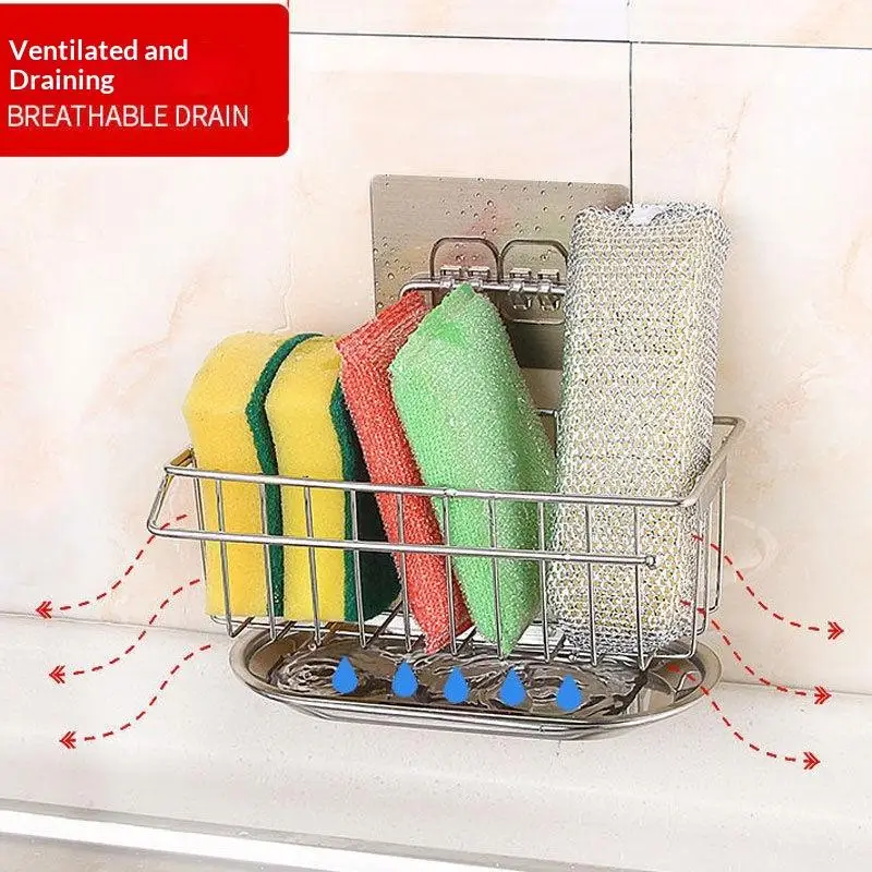 【MA】Stainless Steel Kitchen Drain Rack Drain Basket Sink Side Rack Storage Multifunctional Kitchen Bathroom Drain Rack Household