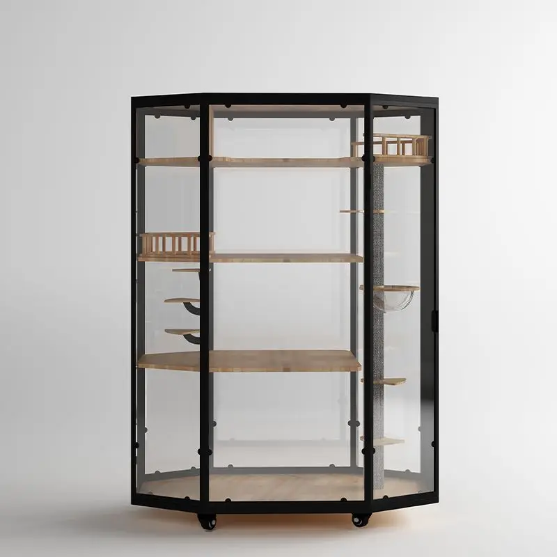

Luxury cat cage villa solid wood panoramic display cabinet nest climbing frame integrated large display stand